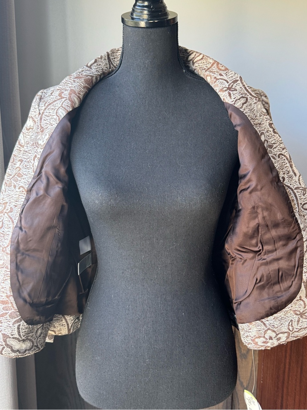 Nine West Women's linen blend Floral Textured Brown & Cream Blazer 4 NWT - Picture 7 of 10